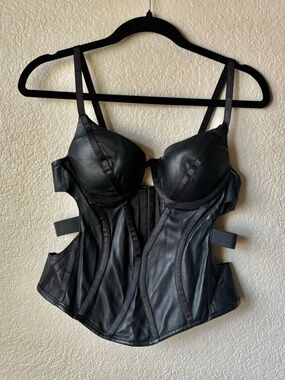 Black Faux Leather Bustier Corset Top